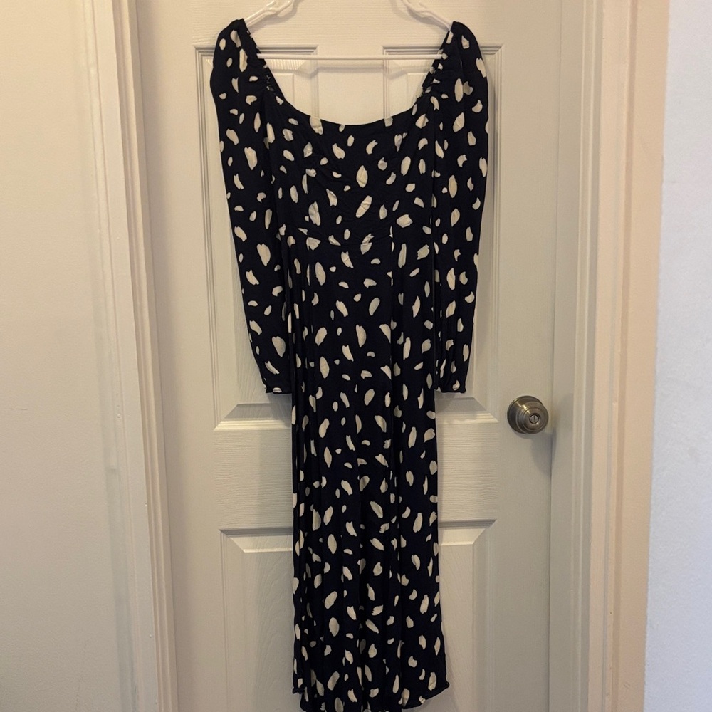 Reformation sigmund midi Navy and White Long Sleeve Dres - Picture 7 of 12